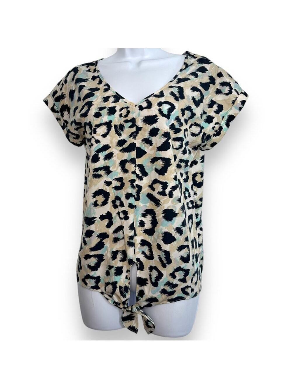 Juicy Couture Navy Blue Multi Animal Print V-Neck Short Sleeve Relaxed Fit Top S